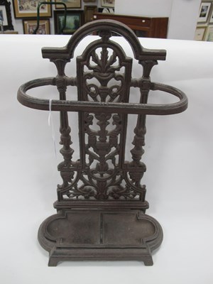 Lot 1404 - Cast Iron Stick Stand, with pierced back oval...