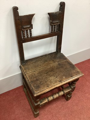 Lot 1473 - A XVII Century Joined Oak Chair, with rail...