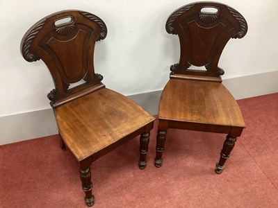 Lot 1528 - A Pair of William IV Mahogany Hall Chairs,...