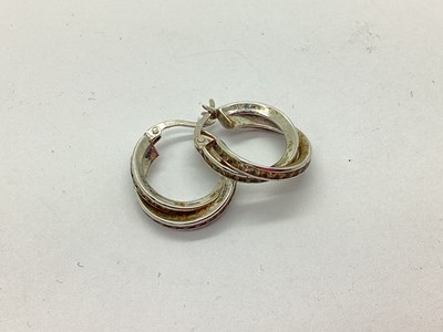 Lot 66 - A Pair of 9ct White Gold Stone Set Hoop...