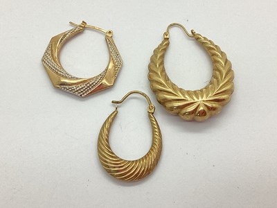 Lot 67 - Three Odd / Single Creole Hoop Earrings,...