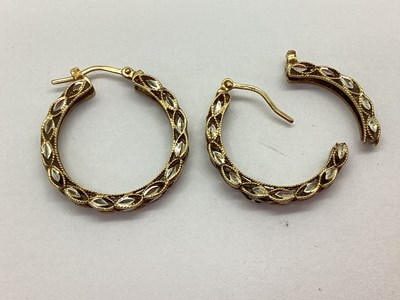 Lot 68 - A Pair of 9ct Two-tone Gold Hoop Earrings, of...