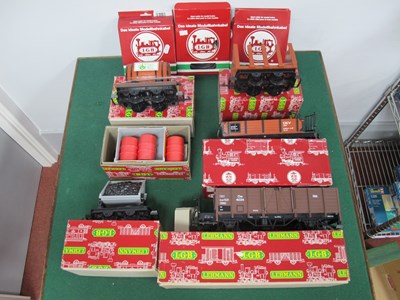 Lot 465 - Six items of Lehmann LGB G gauge rolling stock...