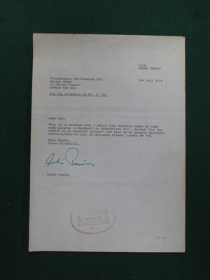 Lot 456 - Letter From Andre Previn to Phonographic...