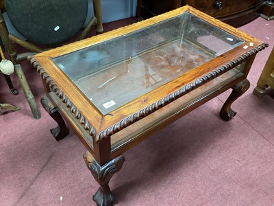 Lot 1521 - Hardwood Table, with glazed hinged top, glazed...