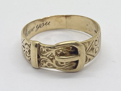 Lot 40 - A 9ct Gold Buckle Ring, of textured design to...