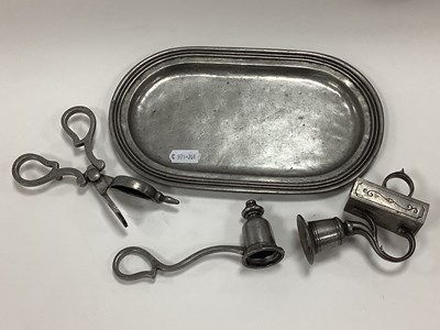 Lot 1324 - Pewter Candle Snuffers and Two Chamber Sticks,...