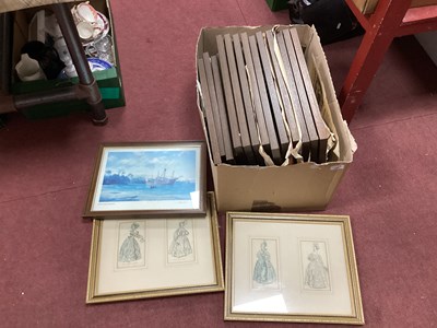 Lot 1086 - Costume Prints in Two Frames, Whitby print,...