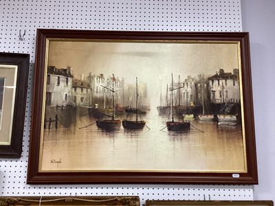 Lot 1484 - John Bampfield, Harbour Scene, oil on canvas,...