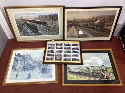 Lot 534 - Five Framed Prints, Four with Steam Locomotive...