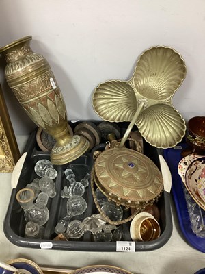 Lot 1124 - Brass Islamic Flask, vase, decanter stoppers,...