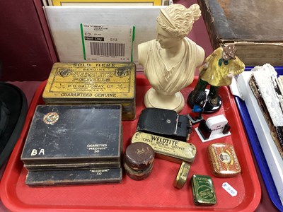 Lot 1373 - Crown Staffordshire Figurine, tins, travelling...