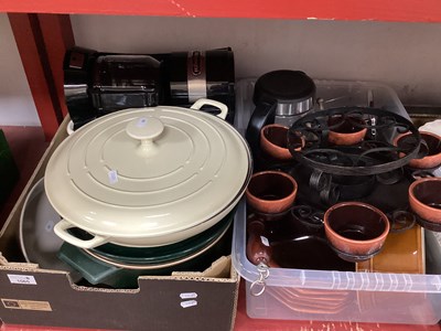 Lot 1065 - Cast Iron Cooking Pots, fondue set, hors...