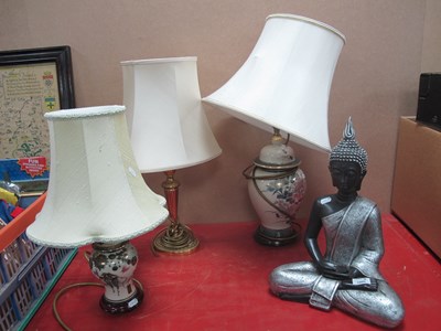 Lot 1005 - Thai Figure, brass table lamp and Oriental...