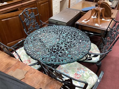 Lot 1533 - Four Metal Patio Chairs and Circular table,...