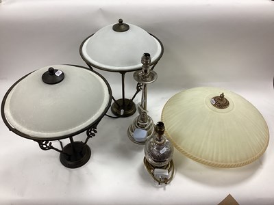 Lot 1431 - A pair of metal ceiling light fittings with...