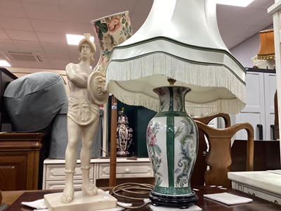 Lot 1571 - Resin gladiator, 51cm high, ceramic table lamp...