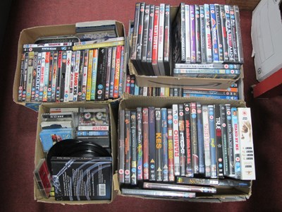 Lot 1034 - DVDs, cassettes, 45rpm records, etc:- Five Boxes.