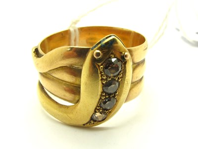 Lot 204 - An 18ct Gold Stone Set Serpent Ring, the...