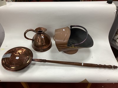 Lot 1439 - XIX Century Warming Pan, copper flagon and...