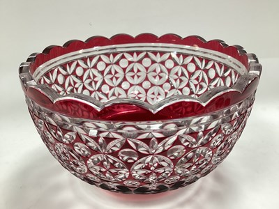 Lot 1201 - A Mid XX Century Ruby Flashed Punch Bowl, cut...