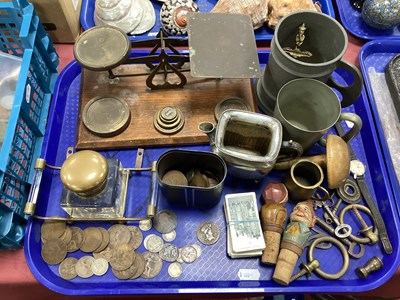 Lot 1383 - Brass Postal Scales and Weights, inkwell on...