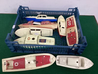 Lot 632 - Eight Plastic, Tinplate Clockwork Model Boats...