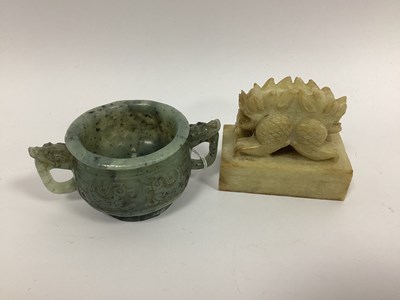 Lot 1160 - A Chinese Carved Jade Twin Handled Censer,...