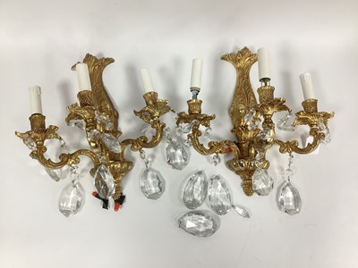 Lot 1309 - A Pair of Modern Three Branch Gilt Metal Wall...