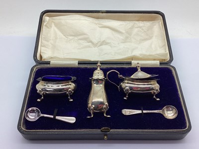 Lot 16 - A Hallmarked Silver Three Piece Condiment Set,...