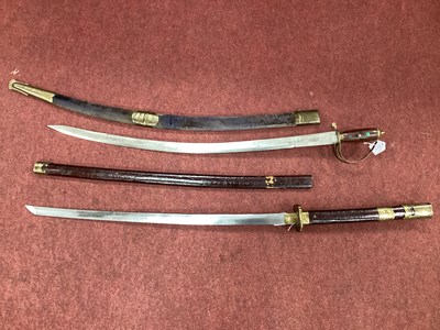 Lot 1345 - Japanese Curved Sword, together with an Indian...