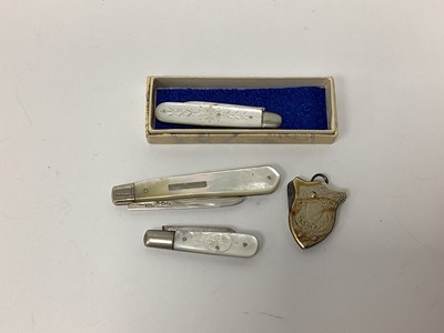 Lot 1275 - Three Fruit Knives, with silver hallmarked...