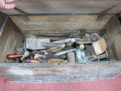 Lot 1121 - Pine Toolbox, including tools, hammers, block...