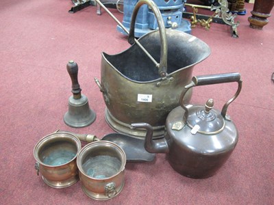 Lot 1400 - XIX Century Copper Kettle, brass coal scuttle,...