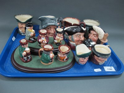 Lot 1183 - Six Royal Doulton Miniature Toby Jugs, on a...