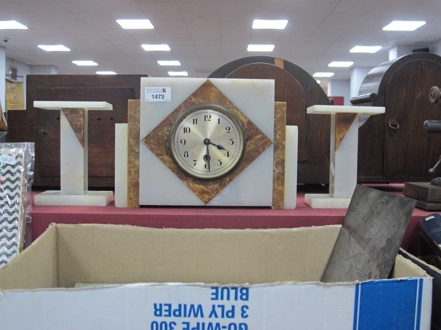 Lot 1473 - Art Deco Marble Clock Garniture Set, with...