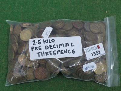 Lot 1353 - 2.5 Kilo Pre Decimal Threepence