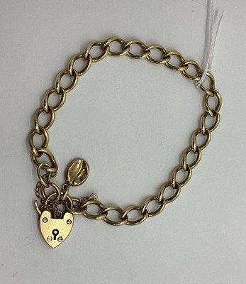 Lot 538 - A 9ct Gold Curb Link Bracelet, to heart shape...