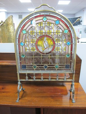 Lot 1427 - Brass Arch Framed Fire Screen, with spindle...