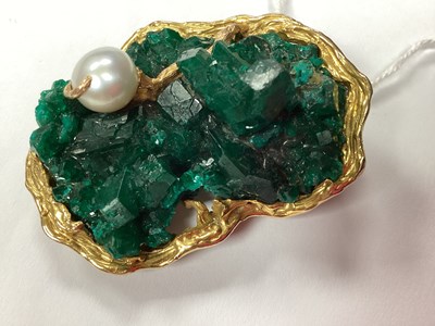 Lot 145 - An Abstract Style Geode and Pearl Set Pendant...