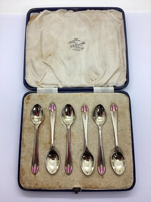 Lot 33 - A Set of Six Hallmarked Silver Enamelled...