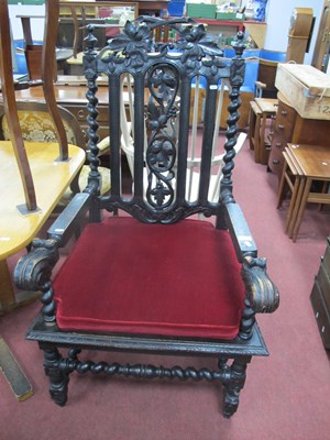 Lot 1534 - Dark Oak Carver Chair, with vine carved...