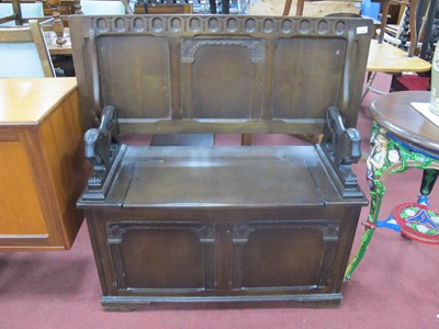 Lot 1538 - Oak Monks Bench, with knurlled back and...