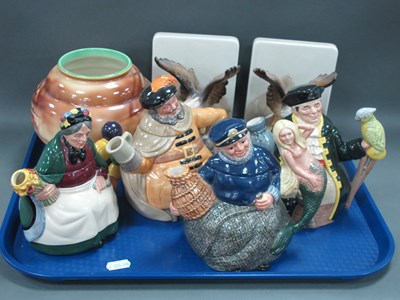 Lot 1146 - Doulton Character Teapots (x 4). Falcon vase,...