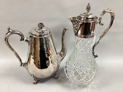 Lot 243 - A Silver Plated Topped Cut Glass Claret Jug,...