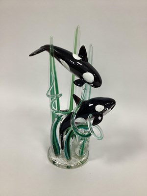 Lot 1013 - A Kevin Fulton Glass Sculpture of Two Dolphins...