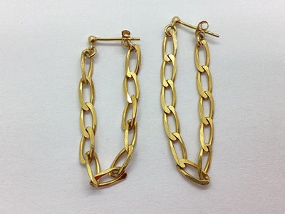 Lot 73 - A Pair of Elongated Curb Link Drop Earrings,...