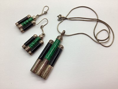 Lot 158 - A Malachite and Onyx Panel Style Pendant, of...