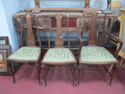 Lot 1484 - Set of Three Art Nouveau Mahogany Salon Chairs,...