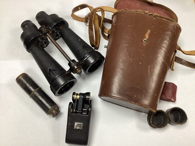 Lot 598 - WWII Binoculars and Case, (top detached) with...